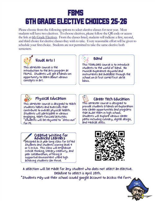 25-26 6th grade elective choices